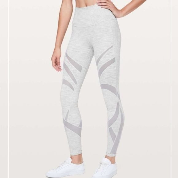 lululemon athletica Pants - Lululemon Leggings Wunder Under High Rise Tight Mesh Size 8 Gray White